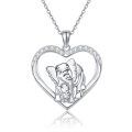 wholesale 925 Sterling Silver CZ Elephant in Heart Pendant Necklace for Women Girls Mom Daughter Sister-0-0