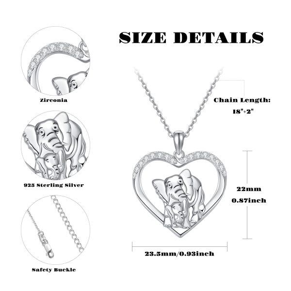 Sterling Silver Elephant Mom Child Heart Pendant Necklace-1