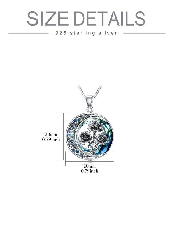 Sterling Silver Oxidized Carnation Pendant Necklace with Blue Crystal Circle-1