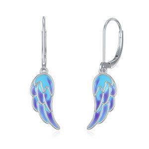 Sterling Silver Enamel Angel Wing Dangle Earrings-0