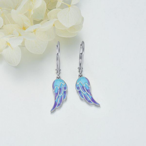 Sterling Silver Enamel Angel Wing Dangle Earrings-3