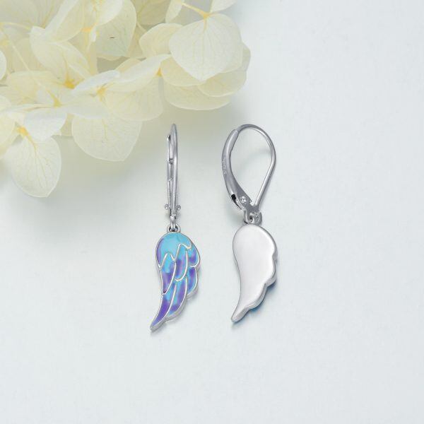 Sterling Silver Enamel Angel Wing Dangle Earrings-4