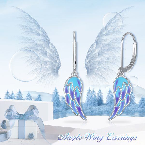 Sterling Silver Enamel Angel Wing Dangle Earrings-5