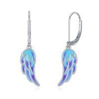 wholesale 925 Sterling Silver Angel Wing Drop Earrings with Blue Enamel - Irish s for Women- Rhodium Plated
