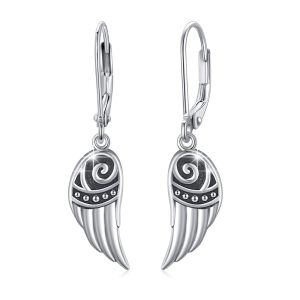 Sterling Silver Oxidized Angel Wing Dangle Earrings-0