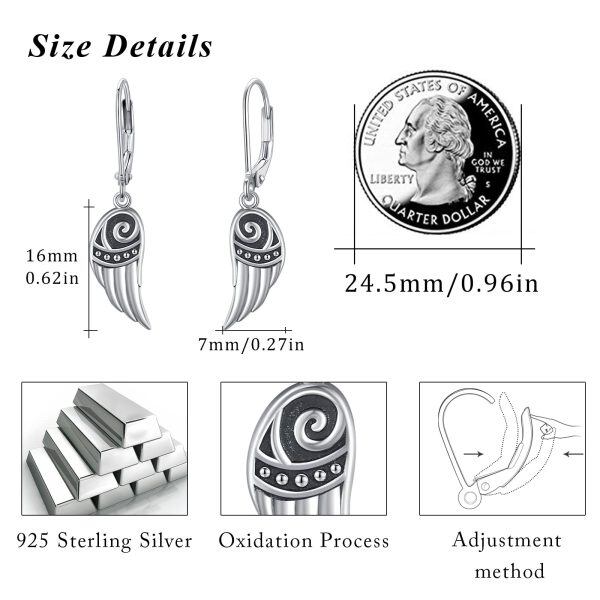 Sterling Silver Oxidized Angel Wing Dangle Earrings-1