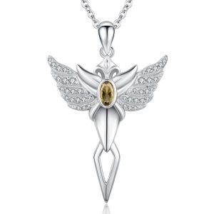 Sterling Silver Angel Wing Cross Pendant Necklace-0