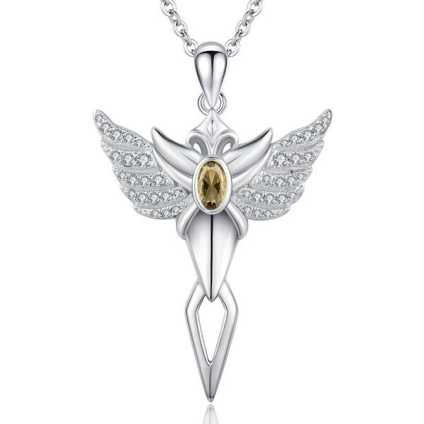 Sterling Silver Angel Wing Cross Pendant Necklace-0