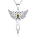 wholesale 925 Sterling Silver Peridot Angel Wings Cross Pendant Necklace - Religious s for Women-0-0