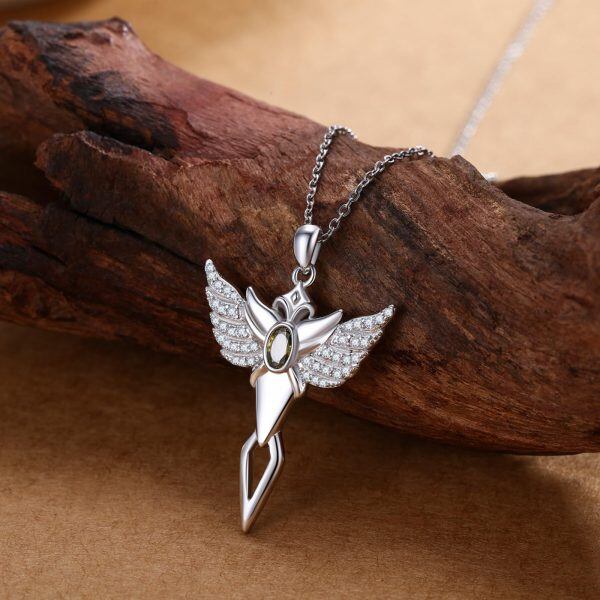 Sterling Silver Angel Wing Cross Pendant Necklace-1