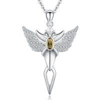 wholesale 925 Sterling Silver Peridot Angel Wings Cross Pendant Necklace - Religious s for Women- Rhodium Plated