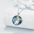 wholesale 925 Sterling Silver Blue Crystal Round Pendant Necklaces with Deer Head Design - Gifts for Women-0-3