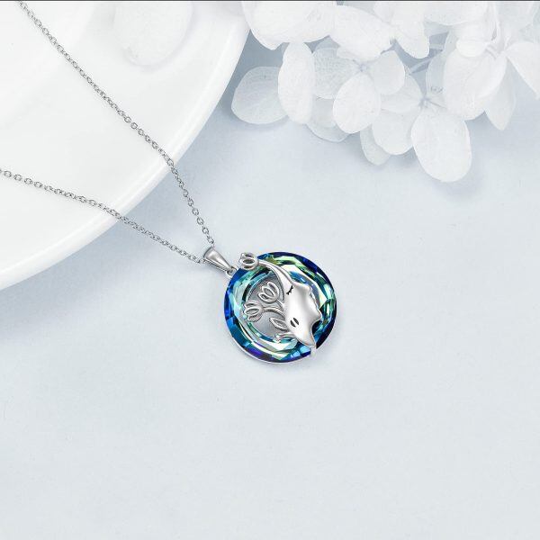 Sterling Silver Tulips Flower Pendant Necklace with Crystal Circle-4