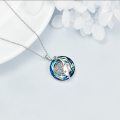 wholesale 925 Sterling Silver Blue Crystal Round Pendant Necklaces with Deer Head Design - Gifts for Women-0-4