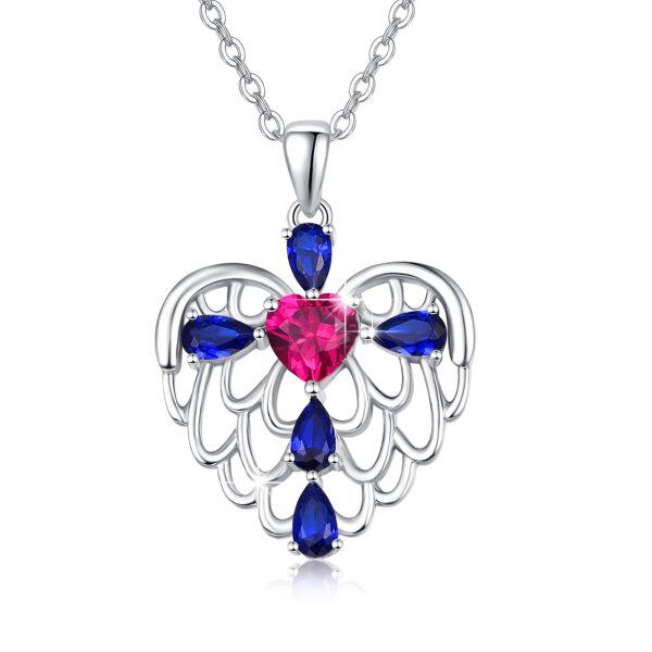 Sterling Silver Heart Angel Wing Cross Pendant Necklace-0