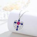 wholesale 925 Sterling Silver Blue Sapphire & Pink Crystal Heart Angel Wings Pendant Necklace - Mothers Day Gifts for Her-0-4