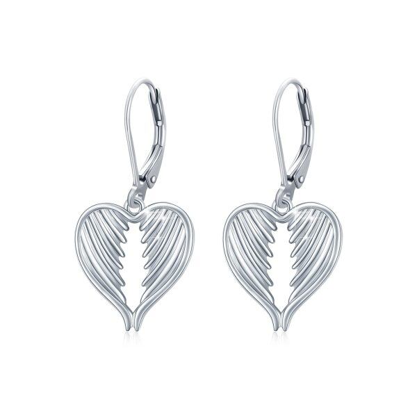 Sterling Silver Heart Angel Wing Dangle Earrings-0