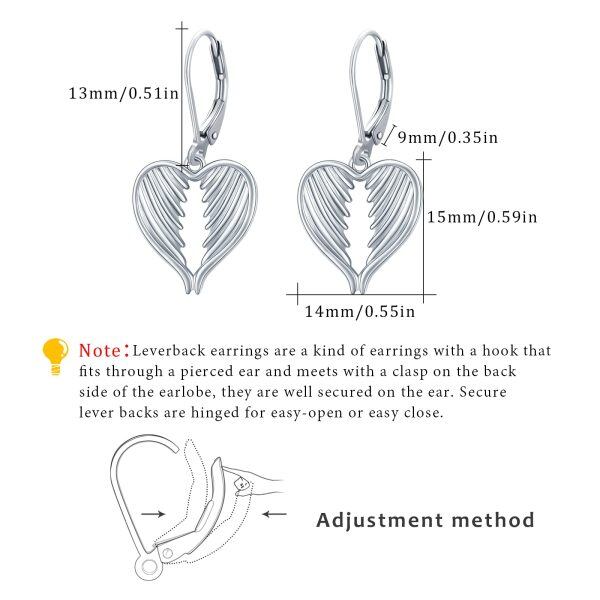 Sterling Silver Heart Angel Wing Dangle Earrings-1