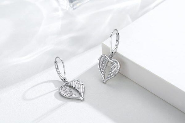 Sterling Silver Heart Angel Wing Dangle Earrings-4