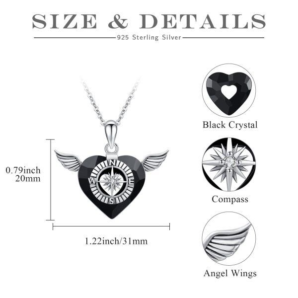 Sterling Silver Angel Wing Compass Pendant Necklace-1