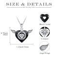 wholesale 925 Sterling Silver Angel Wings Black Heart Crystal Compass Pendant Necklace Gifts for Her-0-1