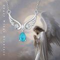 wholesale 925 Sterling Silver Teardrop Blue Crystal Winged Pendant Necklace for Women Mother's Day Gift-0-5
