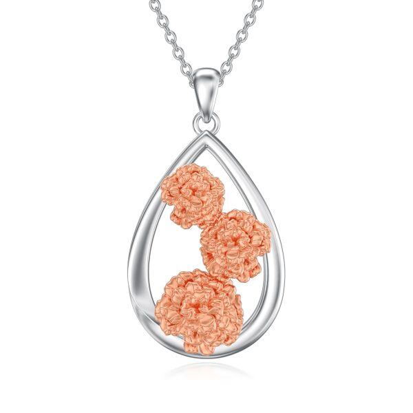 Sterling Silver January Birth Flower Carnation Pendant Necklace for Mom-0