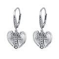 wholesale 925 Sterling Silver Cross & Wings CZ Heart Drop Earrings for Women Gift-0-0
