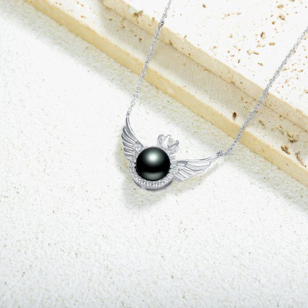 Sterling Silver Single AAA+Cultured Black Freshwater Pearl Pendant Necklace-3