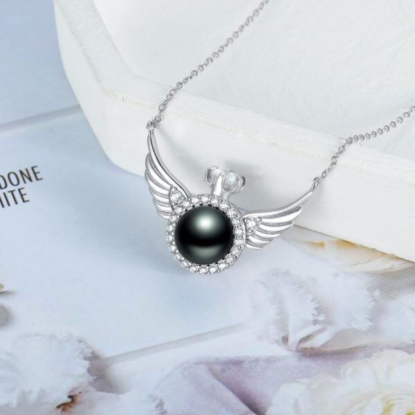 Sterling Silver Single AAA+Cultured Black Freshwater Pearl Pendant Necklace-4