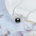 wholesale 925 Sterling Silver Angel Wing Black Pearl Pendant Necklace 10mm Freshwater Pearl  for Women-0-4