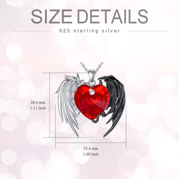 Sterling Silver Dark Angel Wings Pendant Necklace with Heart Crystal-1