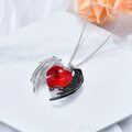 wholesale 925 Sterling Silver Metal Heart with Wings and Red Crystal Pendant Necklace - Dark Angel Demon Style s for Women-0-3
