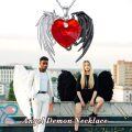 wholesale 925 Sterling Silver Metal Heart with Wings and Red Crystal Pendant Necklace - Dark Angel Demon Style s for Women-0-5