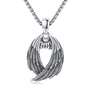 Sterling Silver Guardian Angel Wings Pendant Necklace with Stainless Steel Chain-0