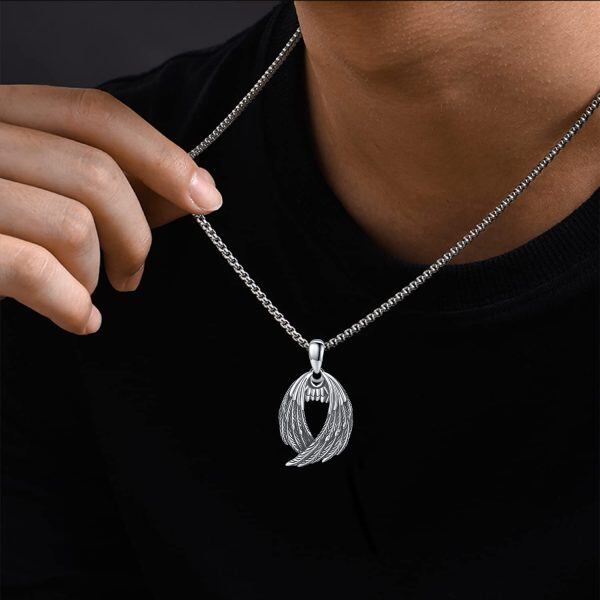 Sterling Silver Guardian Angel Wings Pendant Necklace with Stainless Steel Chain-4