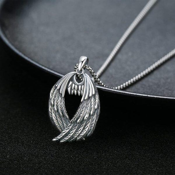 Sterling Silver Guardian Angel Wings Pendant Necklace with Stainless Steel Chain-5