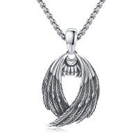 wholesale 925 Sterling Silver Angel Wings Pendant Necklace Gothic for Women Men- Rhodium Plated