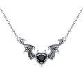 wholesale 925 Sterling Silver Winged Black Heart Pendant Necklace - Gothic Punk Style Jewelry for Women-0-0