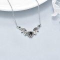 wholesale 925 Sterling Silver Winged Black Heart Pendant Necklace - Gothic Punk Style Jewelry for Women-0-4