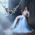 wholesale 925 Sterling Silver Winged Black Heart Pendant Necklace - Gothic Punk Style Jewelry for Women-0-5