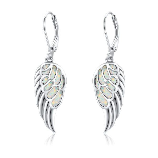 Sterling Silver Opal Angel Wing Dangle Earrings-0