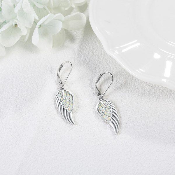 Sterling Silver Opal Angel Wing Dangle Earrings-4