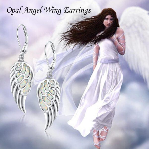 Sterling Silver Opal Angel Wing Dangle Earrings-5