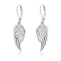 wholesale 925 Sterling Silver Opal Angel Wings Drop Dangle Earrings for Women- Rhodium Plated