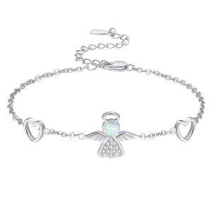 Sterling Silver Angel Wing Opal Chain Bracelets-0