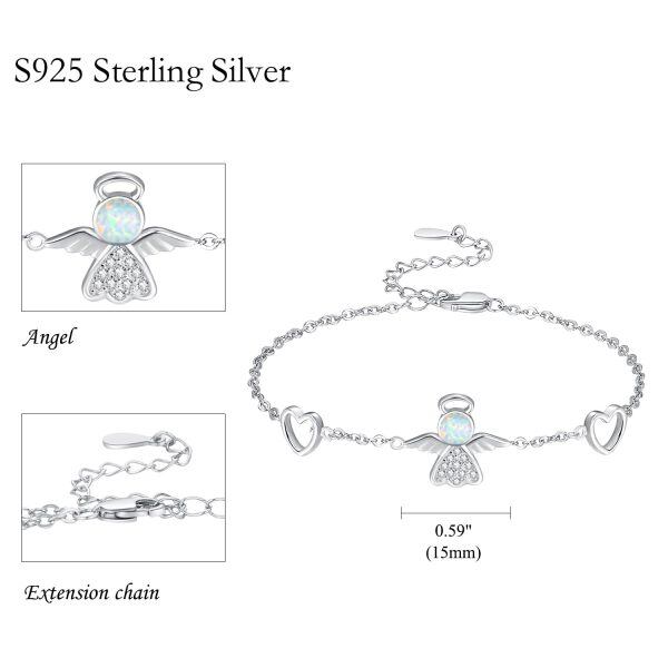 Sterling Silver Angel Wing Opal Chain Bracelets-1