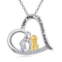 wholesale 925 Sterling Silver Heart Pendant Necklace with Mother and Child Design - Love You Forever Gift for Mom & Daughter/Son- Rhodium And Gold Plated