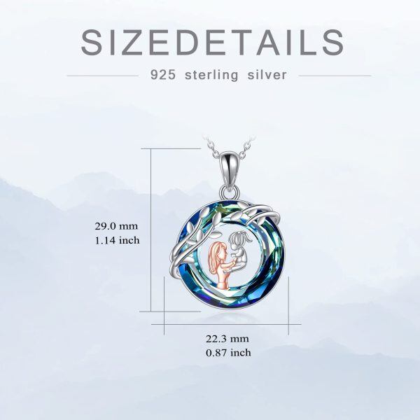 Sterling Silver Mother Daughter Pendant Necklace with Blue Crystal Circle-1