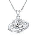 wholesale 925 Sterling Silver White Gold Plated Moissanite Saturn Planet Pendant Necklace (18+2 inch)-0-0